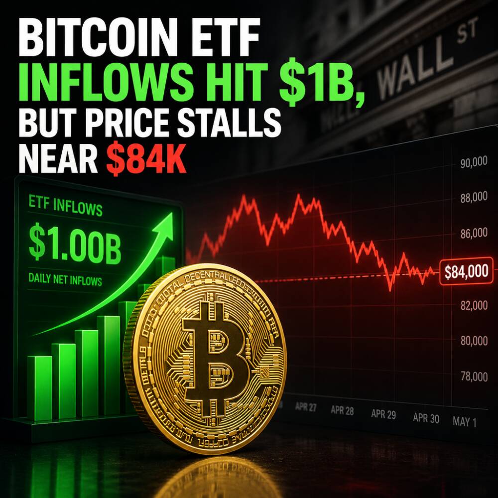 Bitcoin ETF Inflows Hit $1B, but Price Stalls Near $84K Bitcoin Etf Inflows Hit $1b, But Price Stalls Near $84k