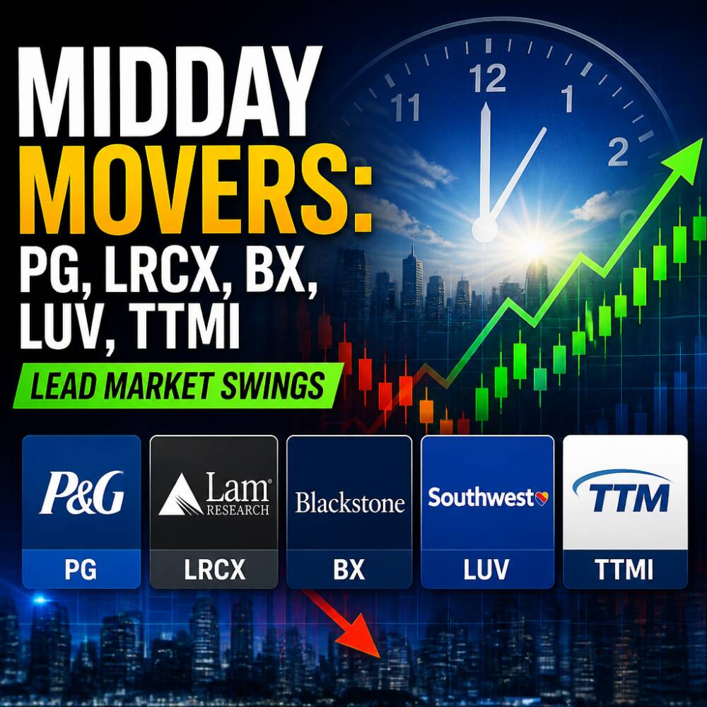 Midday Movers: PG, LRCX, BX, LUV, TTMI Lead Market Swings Midday Movers: Pg, Lrcx, Bx, Luv, Ttmi Lead Market Swings