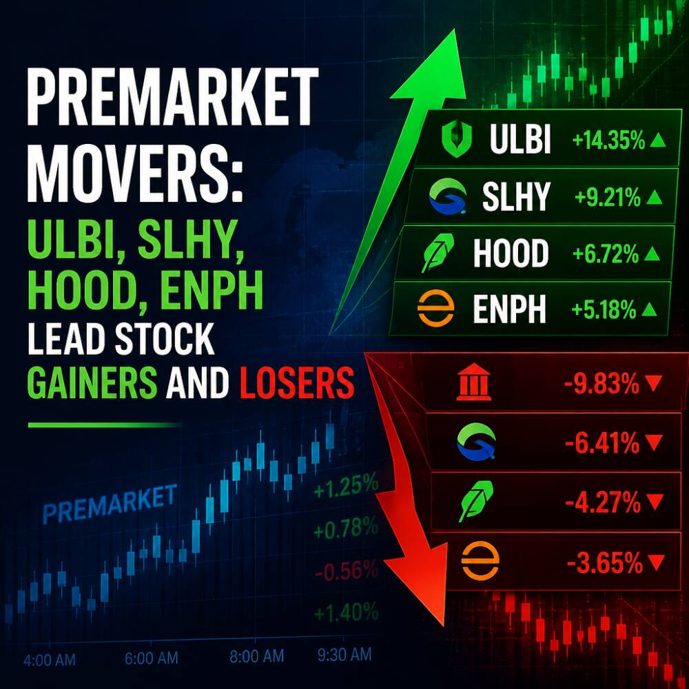 Premarket Movers: ULBI, SLHY, HOOD, ENPH Lead Stock Gainers and Losers Premarket Movers: Ulbi, Slhy, Hood, Enph Lead Stock Gainers And Losers