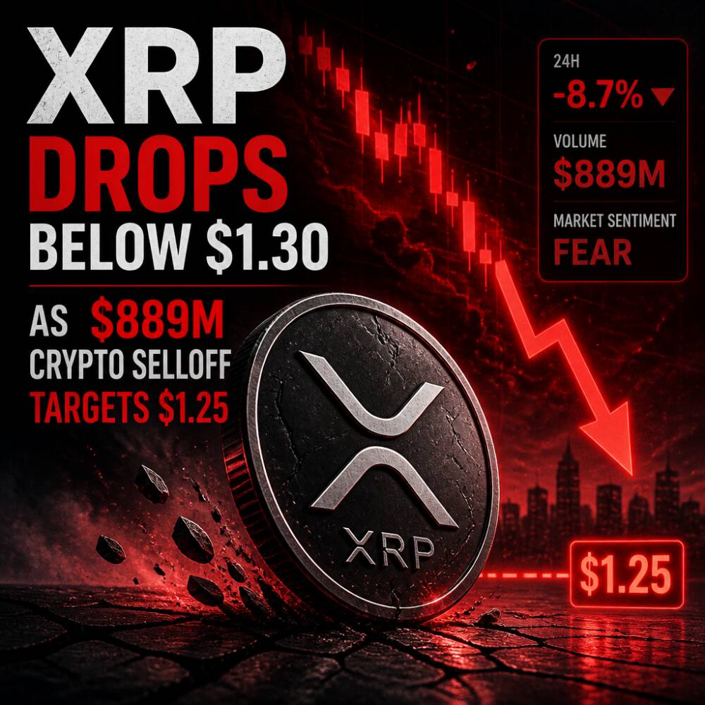 Xrp Drops Below $1.30 As $889m Crypto Selloff Targets $1.25